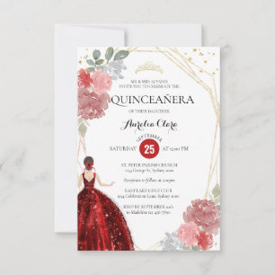 Cartão De Notas Orçamento Ruby Red Floral Quinceañera