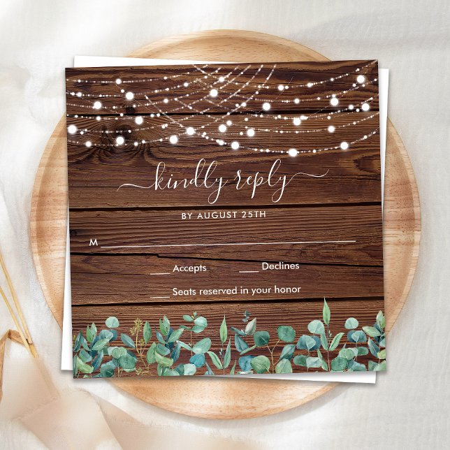 Cartão De Notas Orçamento Rustic Wood String Luzes de Casamento RS (Criador carregado)