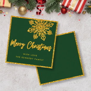 Cartão De Notas Orçamento Verde Dourado Glitter Floco de Neve Mini