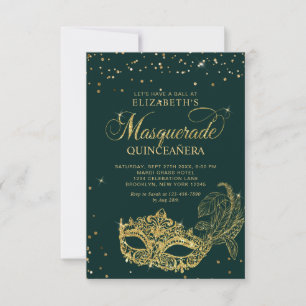 Cartão De Notas Orçamento Verde Dourado Masquerade Quinceañera Fot