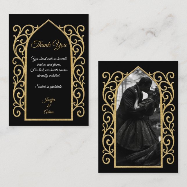 Cartão De Notas Ornate border black and gold Gothic wedding (Frente/Verso)
