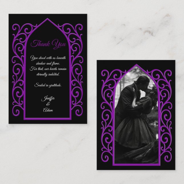 Cartão De Notas Ornate border black and purple Gothic wedding (Frente/Verso)