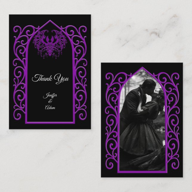 Cartão De Notas Ornate border black and purple Gothic wedding (Frente/Verso)