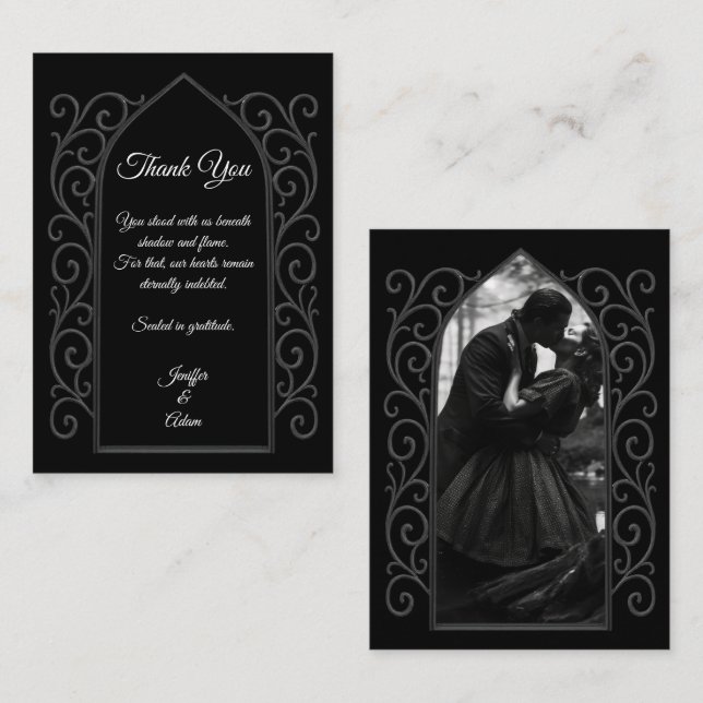 Cartão De Notas Ornate border black and white Gothic wedding (Frente/Verso)