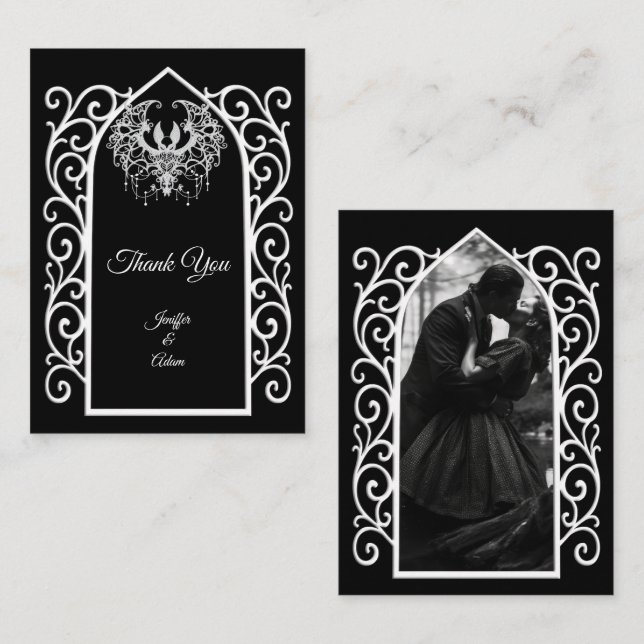 Cartão De Notas Ornate border black and white Gothic wedding (Frente/Verso)