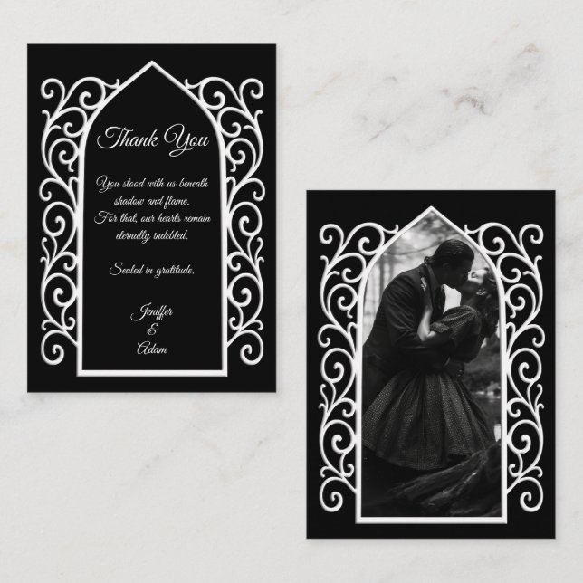 Cartão De Notas Ornate border black and white Gothic wedding (Frente/Verso)
