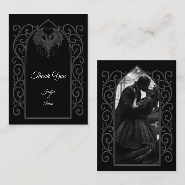 Cartão De Notas Ornate border black and white Gothic wedding (Frente/Verso)