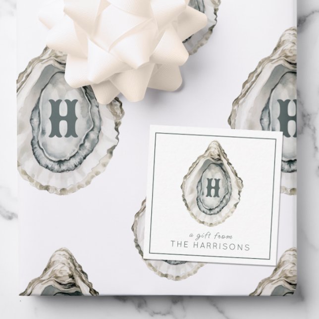 Cartão De Notas Ostra Costeira do Monograma de Aquarela (Criador carregado)