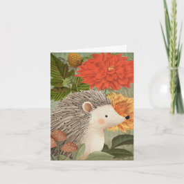 Cartão De Notas ouriço florestal com flores vermelhas e amarelas