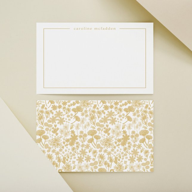 Cartão De Notas Ouro Chic Ditzy Papel de Carta Personalizado Flora (Criador carregado)