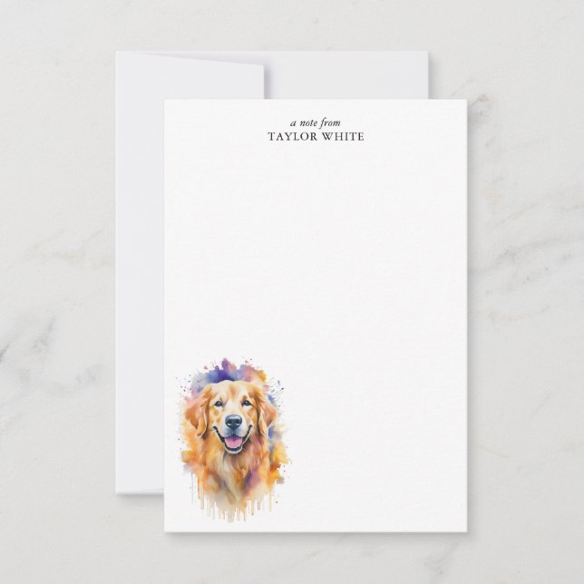 Cartão De Notas Ouro Watercolor Retriever Personalizado Obrigado (Frente)
