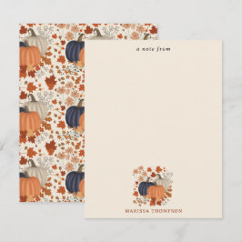 Cartão De Notas Outono de Abóbora Silvestre Rustico Flores Folhas 