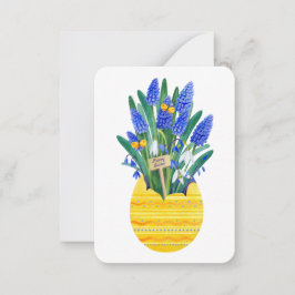 Cartão De Notas Ovo de Páscoa Feliz & Flores de Muscari de Uva Azu