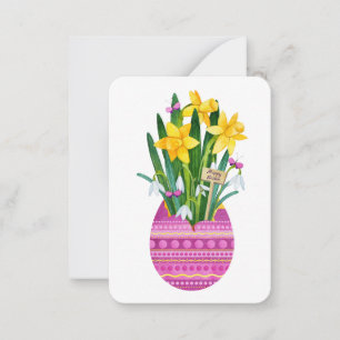 Cartão De Notas Ovo de Páscoa Feliz & Flores de Narciso Amarelo