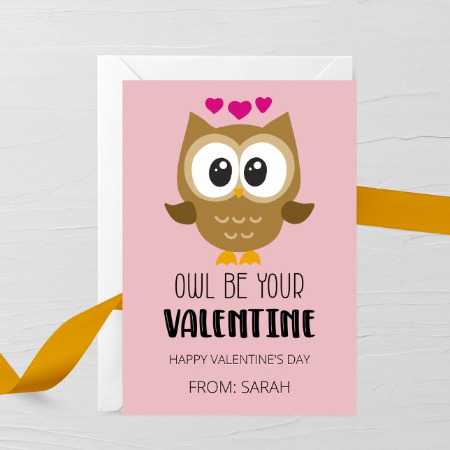 Cartão De Notas Owl Be Your Valentine Kids Valentine’s Day Card (Criador carregado)