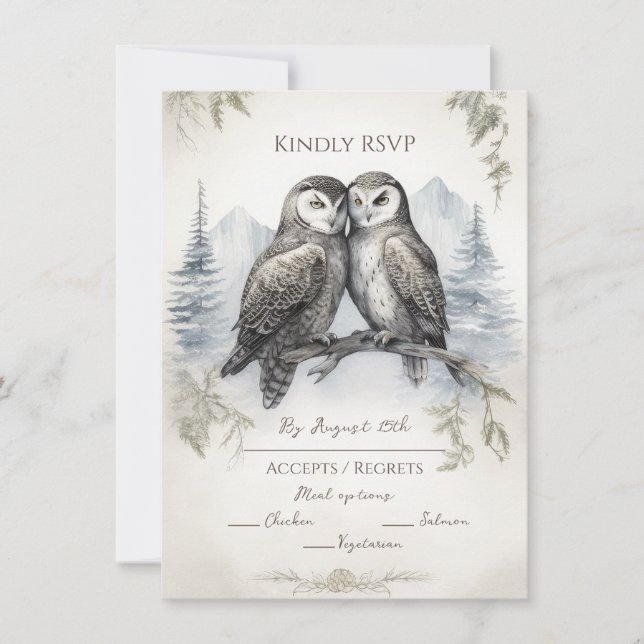Cartão De Notas Owl Love Rustic RSVP (Frente)