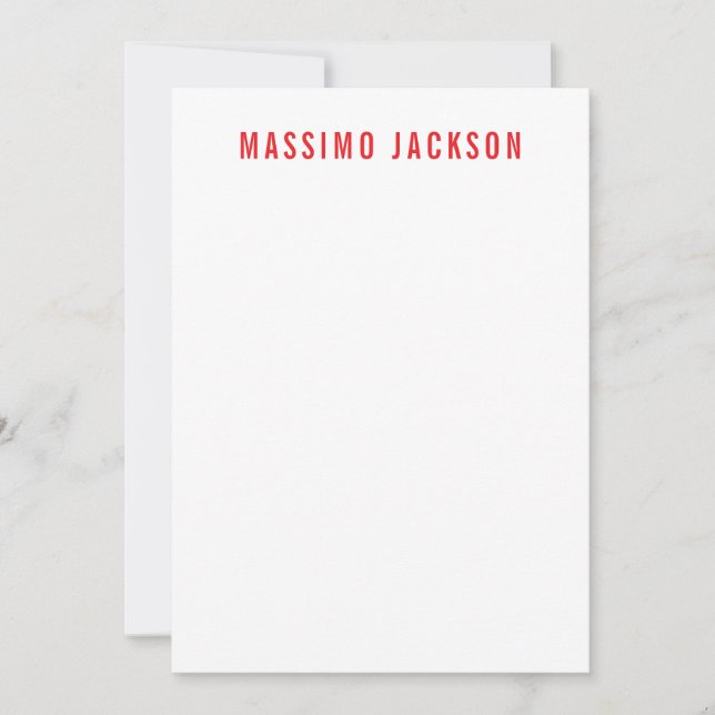 Cartão De Notas Own Name Decorative Chic Plain Simple Red White (Frente)
