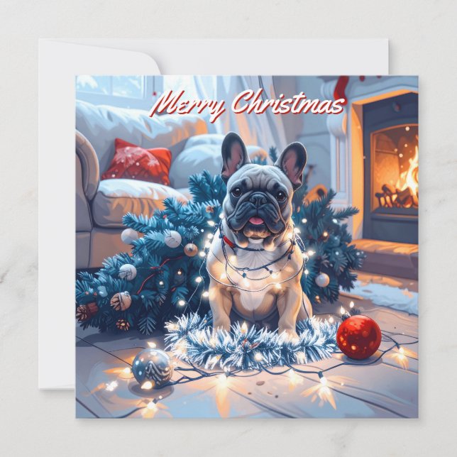 Cartão De Notas Pacote de Bulldog Francês de Natal Plano (Frente)