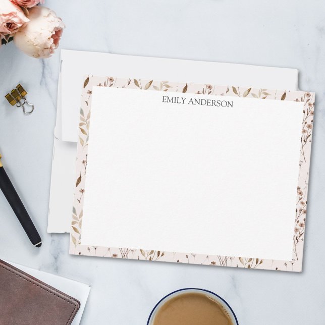 Cartão De Notas Padrão Botânico Floral de Folha de Flor Marrom Rús (In situ)