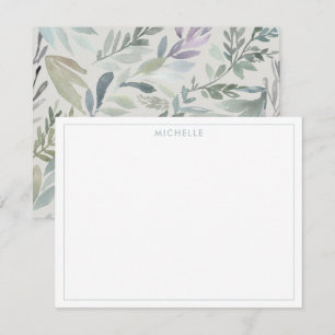 Cartão De Notas Padrão de aquarela botânica azul verde elegante