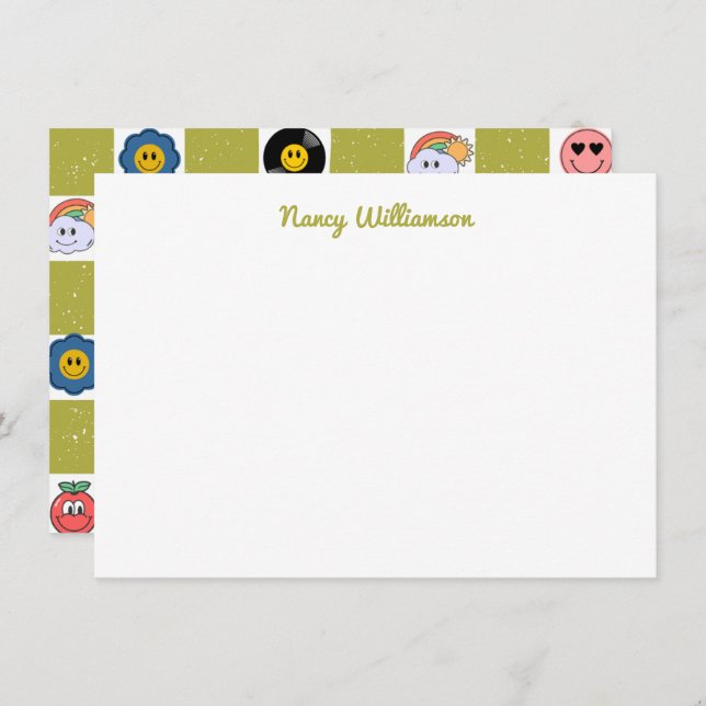 Cartão De Notas Padrão de Arte Retroativa de Designs Quirky Engraç (Frente/Verso)