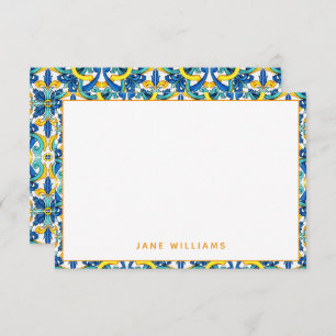 Cartão De Notas Padrão de Azulejo Mediterrâneo Personalizado