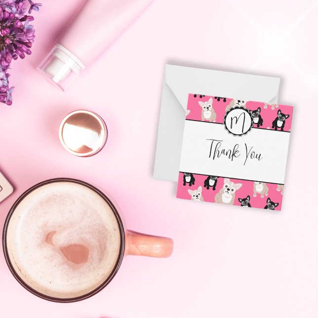 Cartão De Notas Padrão de Bulldog Francês, Rosa-Rosa-Bonito (Criador carregado)