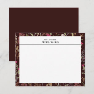 Cartão De Notas Padrão de Flor Burgundy Elegante Cumprimento Perso