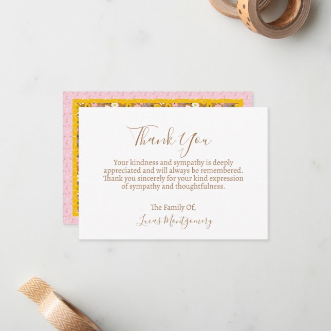 Cartão De Notas Padrão De Flor Retroativo Funeral Obrigado, Simpat (Frente/Verso In Situ)