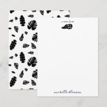 Padrão de Folhas de Verão Tropicais Pretas e Branc