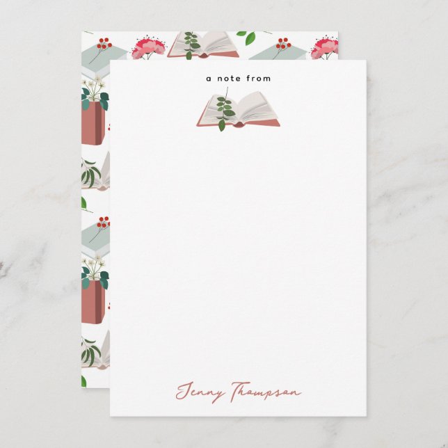 Cartão De Notas Padrão de Leitura de Livros e Biblioteca Botânica (Frente/Verso)