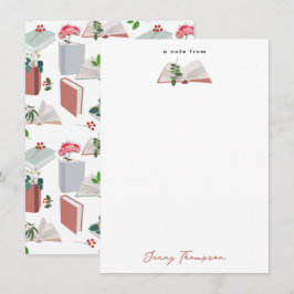 Cartão De Notas Padrão de Leitura de Livros e Biblioteca Botânica