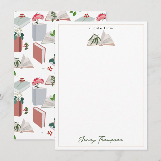 Cartão De Notas Padrão de Leitura de Livros e Biblioteca Botânica (Frente/Verso)