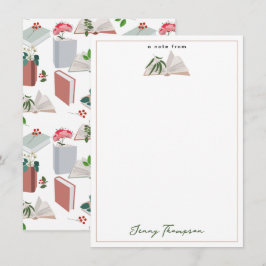 Cartão De Notas Padrão de Leitura de Livros e Biblioteca Botânica