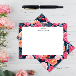 Cartão De Notas Padrão de Rosas Laranja Cor-de-Rosa Vermelha