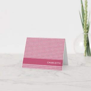 Cartão De Notas Padrão de Xadrez Clássico Vermelho Gingham Perso