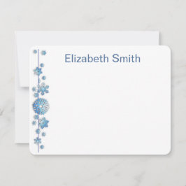 Cartão De Notas Padrão Feriado Azul Floco de Neve Inverno Chic