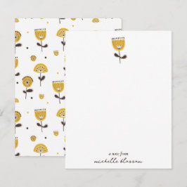 Cartão De Notas Padrão Floral Amarelo do meio século