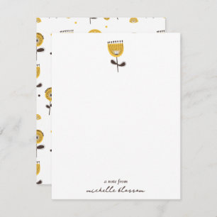 Cartão De Notas Padrão Floral Amarelo do meio século