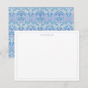 Cartão De Notas Padrão Floral Azul Elegante