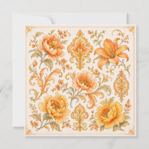 Cartão De Notas Padrão Floral Barroco Vintage – Laranja /Dourado Q