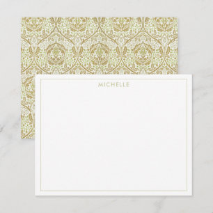 Cartão De Notas Padrão Floral Dourado Elegante
