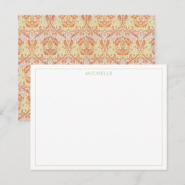 Cartão De Notas Padrão Floral Laranja Elegante (Frente/Verso)