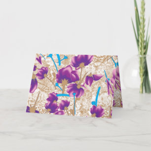 Cartão De Notas Padrão floral vibrante com púrpura e azul f