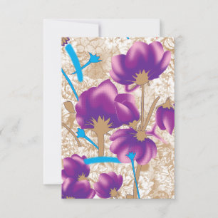 Cartão De Notas Padrão floral vibrante com púrpura e azul f