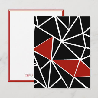 Cartão De Notas Padrão geométrico preto e vermelho elegante