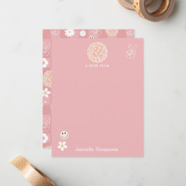 Cartão De Notas Padrão Hippie Retro Cor-de-Rosa Verificado