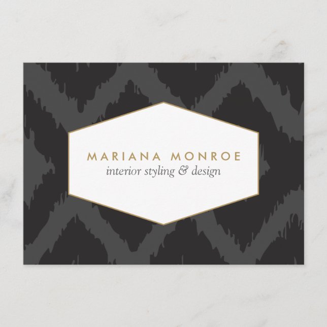 Cartão De Notas Padrão Ikat no Notecard Plana Designer de Cinzas E (Frente)