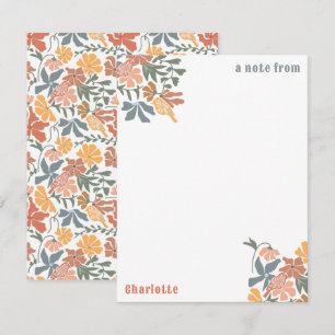 Cartão De Notas Padrão moderno de Meio século Floral e Aves