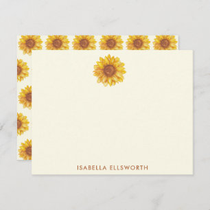 Cartão De Notas Padrão Rustic Watercolor Sunflower Personalizado